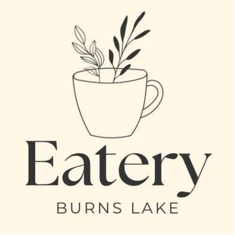 Eatery logo with a cup and plant design, the words "Burns Lake" are under the logo.